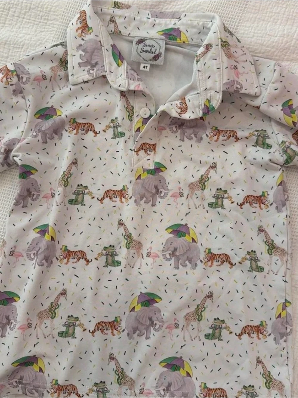 Seaux Smocked Mardi Gras boys long sleeve polo size 4T - Kids